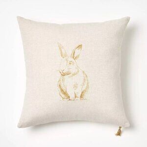 Threshold Studio McGee Embroidered Bunny Square Throw Pillow Linen/Brown -Target